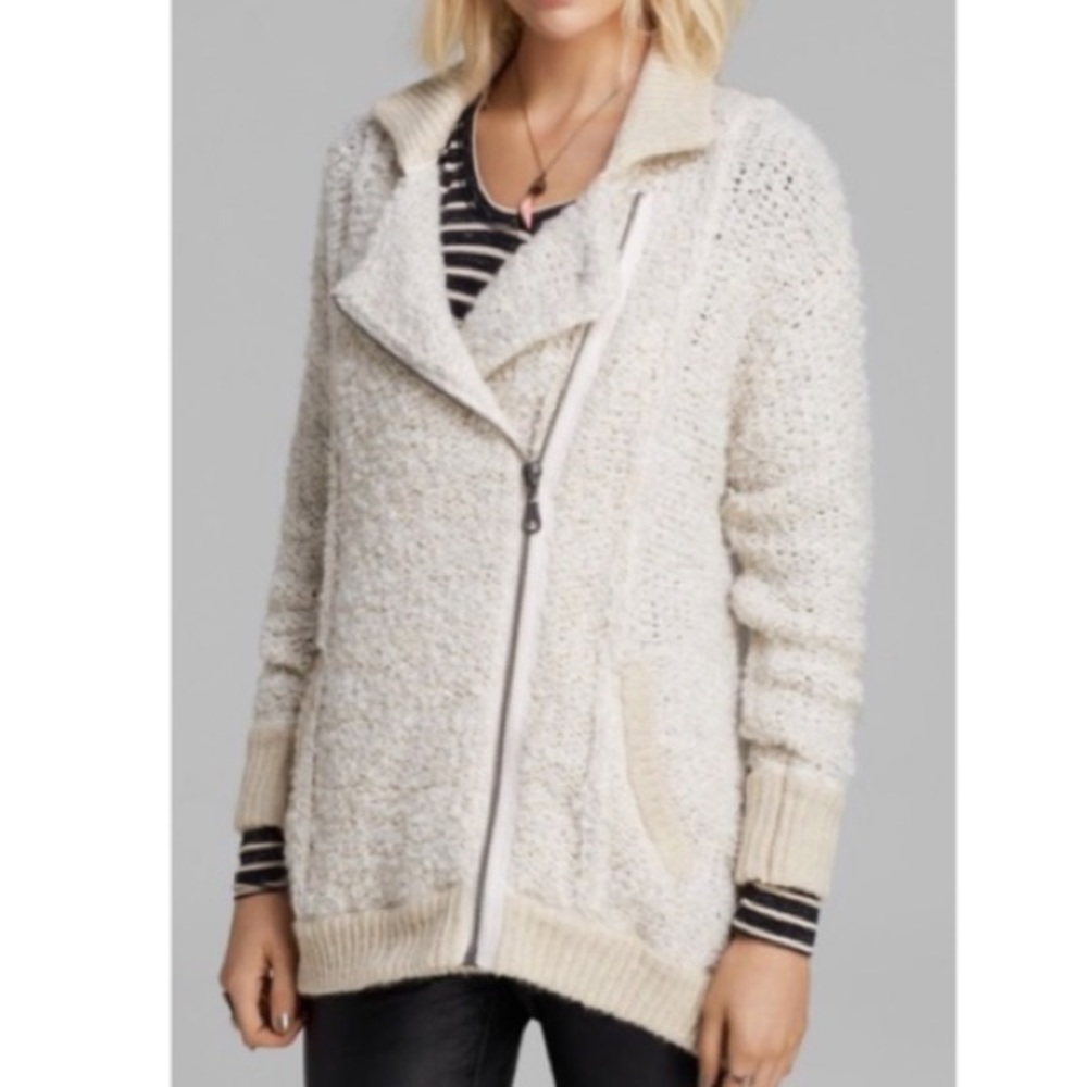 Free People Chunky Knit Moto Tunic Jacket